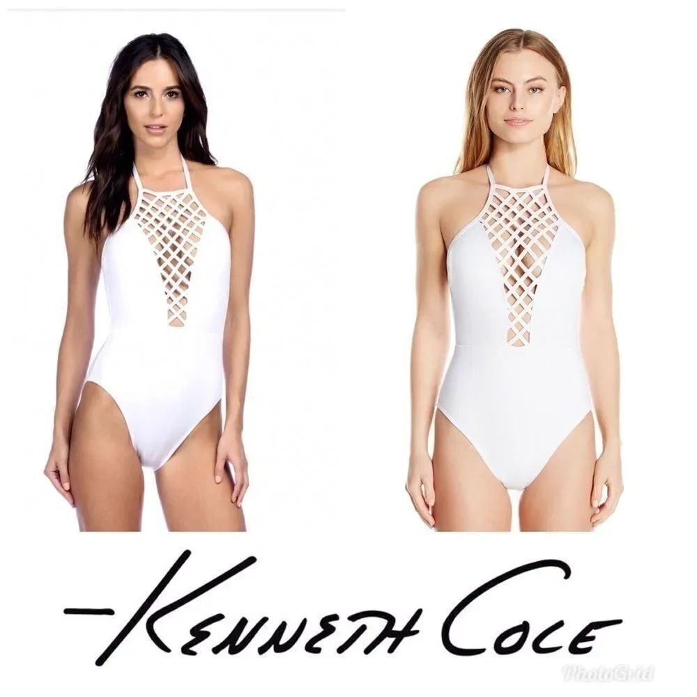 Kenneth Cole lattice high neck swimsuit. NWOT